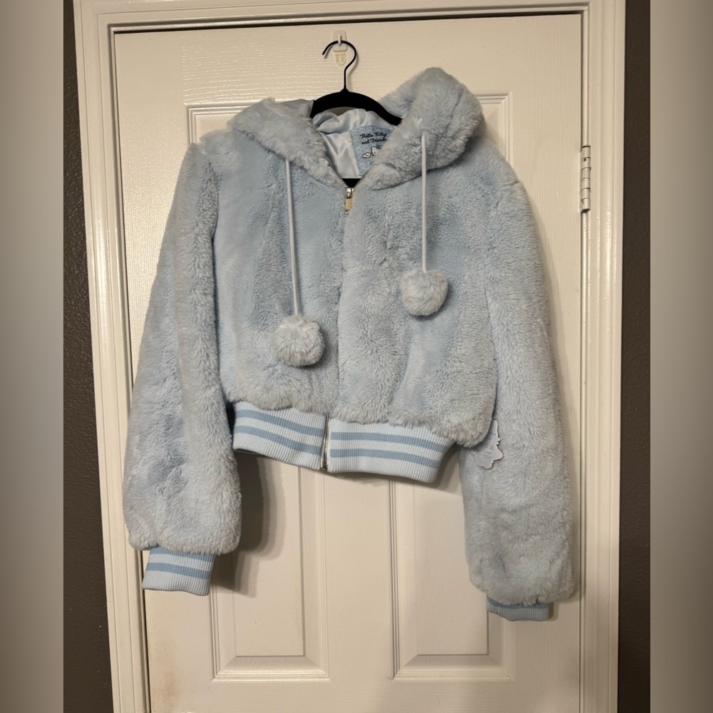 Forever 21/Hello Kitty and Friends Baby Blue Faux Fur Jacket L
